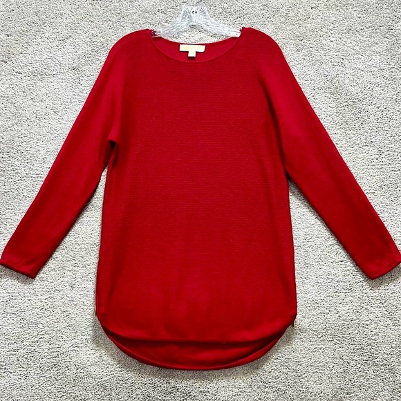 Michael Kors Sweaters - Michael Kors Red Tunic Sweater Long Sleeves With Gold Side Zippers